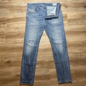 Diesel Buster Jeans Men 32x32 Blue Slim Tapered Stretch Distressed Whisker 0853R